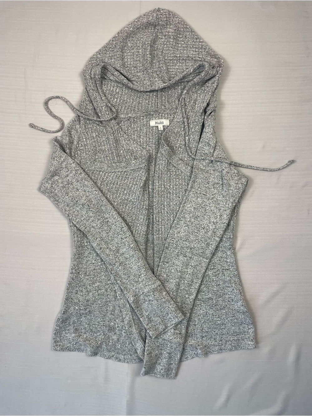 Mudd Vintage Y2K Heather Grey Ribbed Knit Hooded Cardigan Sweater - Size Small